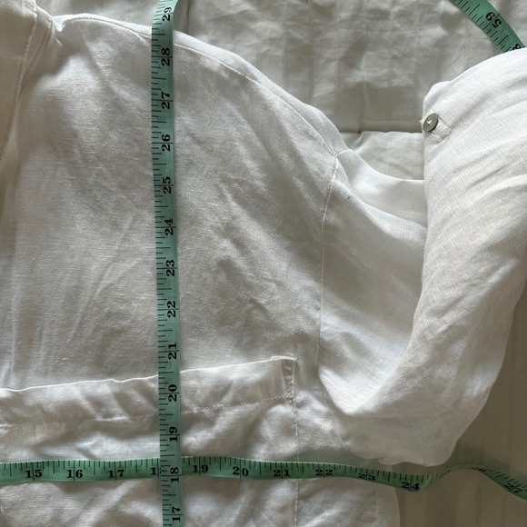 Magaschoni 100% Linen White Button-Down Shirt - Long Roll-Tab Sleeve - Size M - Picture 5 of 7